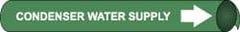 NMC - Pipe Marker with Condenser Water Supply Legend and Arrow Graphic - 3/4 to 1" Pipe Outside Diam, White on Green - All Tool & Supply