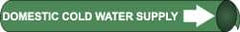 NMC - Pipe Marker with Domestic Cold Water Supply Legend and Arrow Graphic - 3/4 to 1" Pipe Outside Diam, White on Green - All Tool & Supply