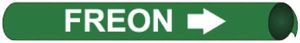 NMC - Pipe Marker with Freon Legend and Arrow Graphic - 3-3/8 to 4-1/2" Pipe Outside Diam, White on Green - All Tool & Supply