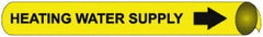 NMC - Pipe Marker with Heating Water Supply Legend and Arrow Graphic - 4-5/8 to 5-7/8" Pipe Outside Diam, Black on Yellow - All Tool & Supply