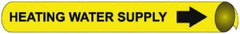 NMC - Pipe Marker with Heating Water Supply Legend and Arrow Graphic - 1-1/8 to 2-3/8" Pipe Outside Diam, Black on Yellow - All Tool & Supply