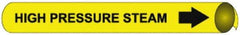 NMC - Pipe Marker with High Pressure Steam Legend and Arrow Graphic - 2-1/2 to 3-1/4" Pipe Outside Diam, Black on Yellow - All Tool & Supply