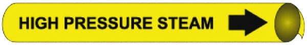 NMC - Pipe Marker with High Pressure Steam Legend and Arrow Graphic - 3-3/8 to 4-1/2" Pipe Outside Diam, Black on Yellow - All Tool & Supply