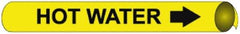 NMC - Pipe Marker with Hot Water Legend and Arrow Graphic - 3-3/8 to 4-1/2" Pipe Outside Diam, Black on Yellow - All Tool & Supply