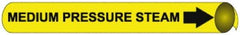 NMC - Pipe Marker with Medium Pressure Steam Legend and Arrow Graphic - 3-3/8 to 4-1/2" Pipe Outside Diam, Black on Yellow - All Tool & Supply