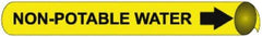 NMC - Pipe Marker with Non-Potable Water Legend and Arrow Graphic - 3/4 to 1" Pipe Outside Diam, Black on Yellow - All Tool & Supply