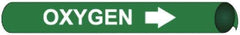 NMC - Pipe Marker with Oxygen Legend and Arrow Graphic - 3/4 to 1" Pipe Outside Diam, White on Green - All Tool & Supply