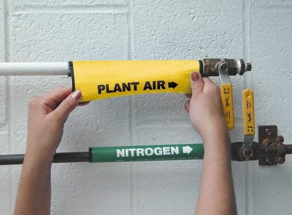 NMC - Pipe Marker with Plant Air Legend and Arrow Graphic - 3/4 to 1" Pipe Outside Diam, Black on Yellow - All Tool & Supply