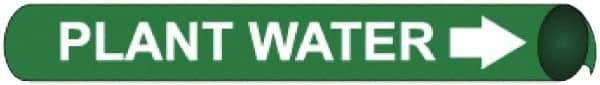 NMC - Pipe Marker with Plant Water Legend and Arrow Graphic - 3/4 to 1" Pipe Outside Diam, White on Green - All Tool & Supply