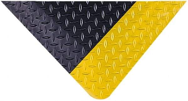 Wearwell - 75' Long x 4' Wide, Dry Environment, Anti-Fatigue Matting - Black with Yellow Borders, Vinyl with Nitrile Blend Base, Beveled on 4 Sides - All Tool & Supply