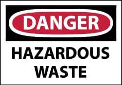 NMC - Hazardous Materials Label, Header: DANGER - Legend: Danger - Hazardous Waste, English, Red, Black & White, 5" Long x 3" High, Sign Muscle Finish - All Tool & Supply