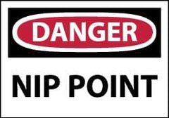 NMC - Accident Prevention Label, Header: DANGER - Legend: Danger - Nip Point, English, Red, Black & White, 5" Long x 3" High, Sign Muscle Finish - All Tool & Supply