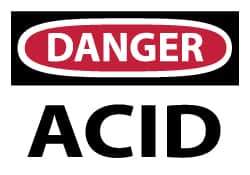 NMC - Hazardous Materials Label, Header: DANGER - Legend: Danger - Acid, English, Red, Black & White, 5" Long x 3" High, Sign Muscle Finish - All Tool & Supply