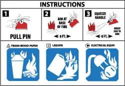 NMC - "Instructions - 1. Pull Pin - 2. Aim at Base of Fire - 3. Squeeze Handle - A. Trash-Wood-Paper - B. Liquids - C. Electrical...", 3-3/4" Long x 5" Wide, Pressure-Sensitive Vinyl Safety Sign - Rectangle, 0.004" Thick, Use for Hazardous Materials - All Tool & Supply