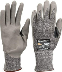 ATG - Size L (9), ANSI Cut Lvl A2, Abrasion Lvl 4, Nitrile Coated Cut Resistant Gloves - Palm & Fingers Coated, Nylon with Glass/Polyester/Lycra Lining, Knit Wrist, Gray/Green, Paired - All Tool & Supply