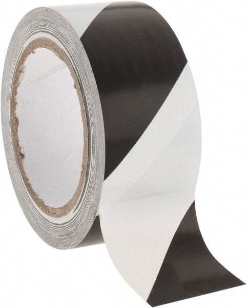 NMC - Black & White Striped Vinyl Tape - 2" Wide x 108' Long x 0.002" Thick, General Traffic - All Tool & Supply