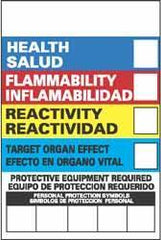 NMC - "Health - Flammability - Instability - Target Organ Effect - Protective Equipment Required", 6" Long x 4" Wide, Pressure-Sensitive Vinyl Safety Sign - Rectangle, 0.004" Thick, Use for Hazardous Materials - All Tool & Supply