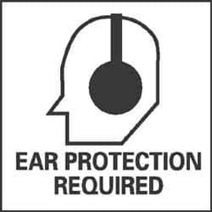 NMC - Accident Prevention Label - Legend: Ear Protection Required, English, Black & White, 4" Long x 4" High, Sign Muscle Finish - All Tool & Supply