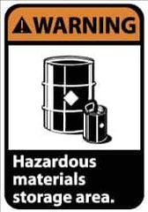 NMC - Hazardous Materials Label, Header: WARNING - Legend: Warning - Hazardous Material Storage Area, English, Black & Orange, 5" Long x 3" High, Sign Muscle Finish - All Tool & Supply