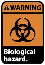 NMC - Hazardous Materials Label, Header: WARNING - Legend: Warning - Biological Hazard, English, Black, Orange & White, 5" Long x 3" High, Sign Muscle Finish - All Tool & Supply