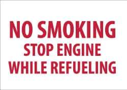 NMC - "No Smoking - Stop Engine While Refueling", 10" Long x 14" Wide, Rigid Plastic Safety Sign - Rectangle, 0.05" Thick, Use for Smoking Regulations - All Tool & Supply