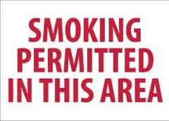 NMC - "Smoking Permitted in This Area", 10" Long x 14" Wide, Rigid Plastic Safety Sign - Rectangle, 0.05" Thick, Use for Smoking Regulations - All Tool & Supply