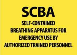 NMC - "SCBA Self-Contained Breathing Apparatus for Emergency Use by Authorized Trained Personnel", 10" Long x 14" Wide, Pressure-Sensitive Vinyl Safety Sign - Rectangle, 0.004" Thick, Use for Accident Prevention - All Tool & Supply