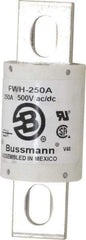 Cooper Bussmann - 500 VAC/VDC, 250 Amp, Fast-Acting Semiconductor/High Speed Fuse - Bolt-on Mount, 4-11/32" OAL, 200 (RMS Symmetrical), 50 at DC kA Rating, 1-1/2" Diam - All Tool & Supply