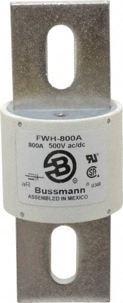 Cooper Bussmann - 500 VAC/VDC, 800 Amp, Fast-Acting Semiconductor/High Speed Fuse - Bolt-on Mount, 6-15/32" OAL, 200 (RMS Symmetrical), 50 at DC kA Rating, 2-1/2" Diam - All Tool & Supply