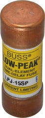 Cooper Bussmann - 300 VDC, 600 VAC, 15 Amp, Time Delay General Purpose Fuse - Fuse Holder Mount, 2-1/4" OAL, 100 at DC, 300 at AC (RMS) kA Rating, 13/16" Diam - All Tool & Supply