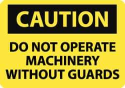 NMC - "Caution - Do Not Operate Machinery without Guards", 7" Long x 10" Wide, Rigid Plastic Safety Sign - Rectangle, 0.05" Thick, Use for Accident Prevention - All Tool & Supply