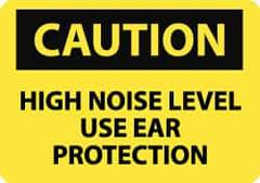 NMC - Accident Prevention Label, Header: CAUTION - Legend: Caution - High Noise Level - Use Ear Protection, English, Black & Yellow, 5" Long x 3" High, Sign Muscle Finish - All Tool & Supply