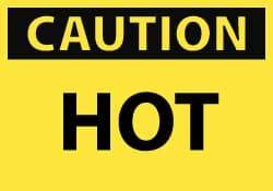 NMC - Hazardous Materials Label, Header: CAUTION - Legend: Caution - Hot, English, Black & Yellow, 5" Long x 3" High, Sign Muscle Finish - All Tool & Supply