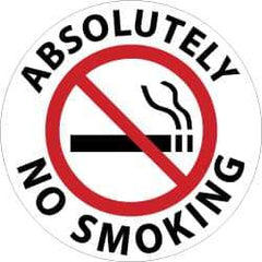 NMC - Absolutely No Smoking, Anti-Skid Pressure-Sensitive Vinyl Floor Sign - Round, Black & Red on White, Adhesive Backed, For Security & Admittance - All Tool & Supply