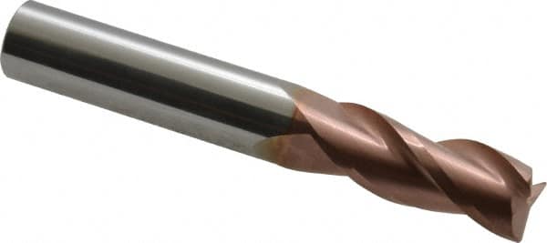 Corner Radius End Mill: 3/8″ Dia, 7/8″ LOC, 0.02″ Radius, 3 Flutes, Solid Carbide 2-1/2″ OAL, 3/8″ Shank Dia, 35 ° Helix, TiCN Coated, Corner Radius End, Centercutting, Series 106