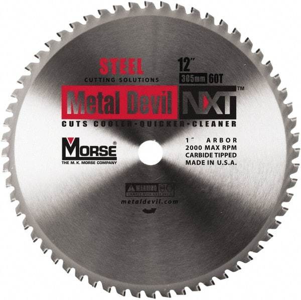 M.K. MORSE - 12" Diam, 1" Arbor Hole Diam, 60 Tooth Wet & Dry Cut Saw Blade - Steel, Standard Round Arbor - All Tool & Supply