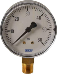 Wika - 2-1/2" Dial, 1/4 Thread, 0-60 Scale Range, Pressure Gauge - Lower Connection Mount, Accurate to 3-2-3% of Scale - All Tool & Supply