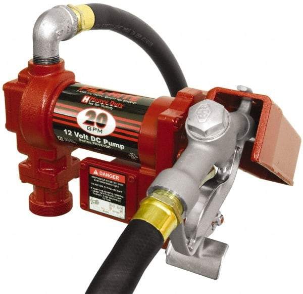 Tuthill - 20 GPM, 1" Hose Diam, DC High Flow Tank Pump with Manual Nozzle - 1" Inlet, 1" Outlet, 12 Volts, 12' Hose Length, 1/4 hp - All Tool & Supply