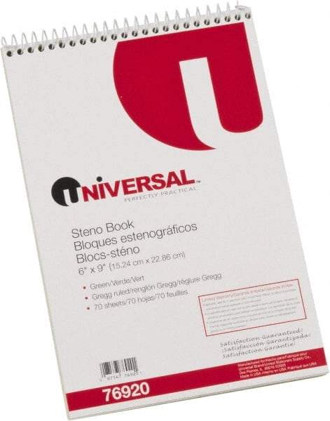 UNIVERSAL - 70 Sheet, 6 x 9", Steno Book - Green - All Tool & Supply