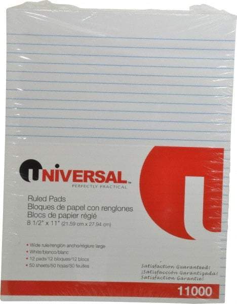 UNIVERSAL - 50 Sheet, 8-1/2 x 11", Glue Top Ruled Writing Pad - White - All Tool & Supply