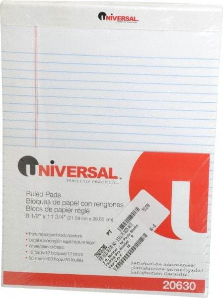 UNIVERSAL - 50 Sheet, 8 x 11-3/4", Perforated Style Ruled Pads - White - All Tool & Supply