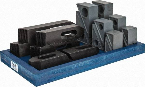 TE-CO - 13 Piece Fixturing Step Block & Clamp Set with 2" Step Block, 7/8 & 1 Stud Thread - Includes 6 Serrated End Clamps, 6 Step Blocks, Holder - All Tool & Supply