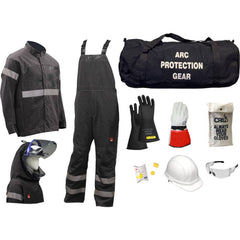 Size Small, 9.2 Arc Flashing Clothing Kit Includes Premium Gore Pyrad Jacket and Bib, Hood, Face Shield, Bracket, Hard Cap, Ear Plugs, Safety Glasses, Rubber Gloves, Leather Glove Protectors & Glove Bag and Arc Gear Bag