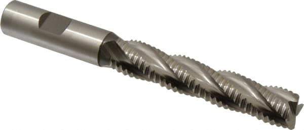 Accupro - 5/8" Diam, Coarse Pitch, 3-1/8" LOC, 4 Flute Powdered Metal Corner Chamfer Roughing End Mill - Uncoated, 5-1/4" OAL, 5/8" Shank Diam, Single End, Centercutting, 30° Helix - All Tool & Supply