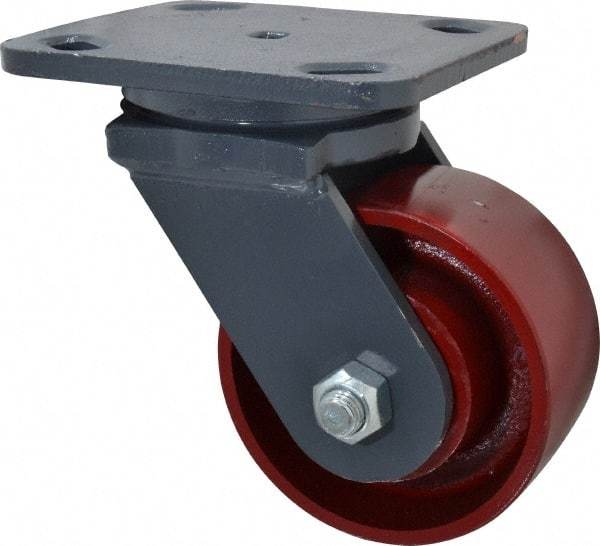 Hamilton - 4" Diam x 2" Wide x 5-5/8" OAH Top Plate Mount Swivel Caster - Cast Iron, 1,000 Lb Capacity, Roller Bearing, 4 x 5" Plate - All Tool & Supply