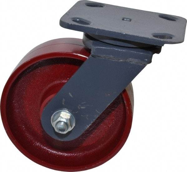 Hamilton - 6" Diam x 2" Wide x 7-1/2" OAH Top Plate Mount Swivel Caster - Cast Iron, 1,400 Lb Capacity, Precision Sealed Bearing, 4 x 5" Plate - All Tool & Supply