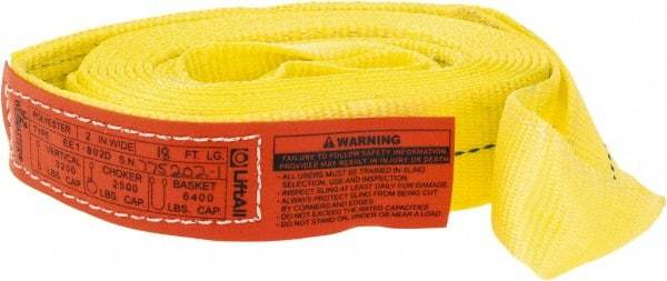 Lift-All - 18' Long x 2" Wide, 3,200 Lb Vertical Capacity, 1 Ply, Polyester Web Sling - 2,500 Lb Choker Capacity, Yellow - All Tool & Supply