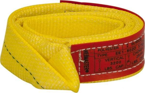 Lift-All - 3' Long x 2" Wide, 3,200 Lb Vertical Capacity, 1 Ply, Polyester Web Sling - 2,500 Lb Choker Capacity, Yellow - All Tool & Supply