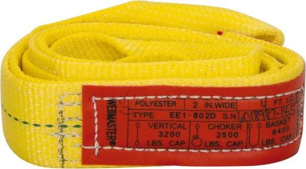 Lift-All - 4' Long x 2" Wide, 3,200 Lb Vertical Capacity, 1 Ply, Polyester Web Sling - 2,500 Lb Choker Capacity, Yellow - All Tool & Supply