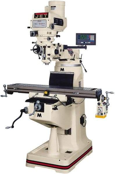 Jet - 9" Table Width x 42" Table Length, Variable Speed Pulley Control, 3 Phase Knee Milling Machine - R8 Spindle Taper, 3 hp - All Tool & Supply